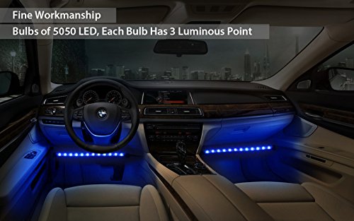 Justech LED Auto Strisce 4 pz x 12 LED Luce Interni Auto Atmosfera Lights RGB SMD 48 LED Mood Lights con Funzione Suono Attivo e Telecomando Wireless - USB Porta