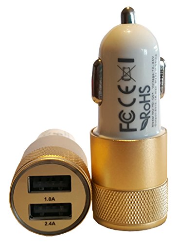 KFZ - USB Dual a disco idraulico con adattatore oro (2,4 A/2100mA) 2 USB porte Duo con 2400mA/12/24 V - mini Auto veloce adattatore per ricarica (accendisigari)/Car Caricatore | 12/24V | Resistente ai graffi con protezione elettronica/tramite last di protezione degli angoli del | LED-indicazione di funzionamento | Veloce adattatore per ricarica per MP3-Player/cellulare/Smartphone // Navigation Tablet-PC