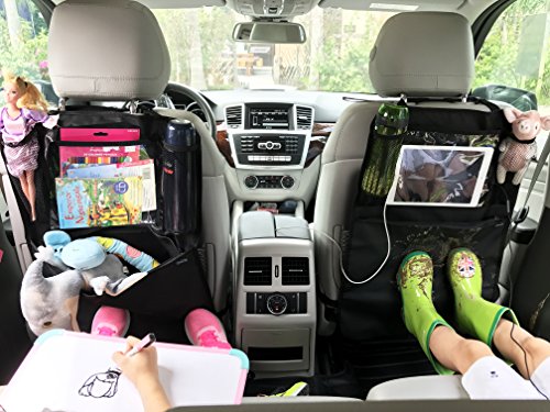Kick Mat, organizer per auto, da attaccare sul retro del sedile anteriore, con tasca trasparente per iPad di Termichy; materiale impermeabile (confezione da 2)