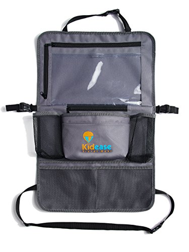 Kidease Travel Gear - Organizer per sedile auto con tasche multiple, contenitore touch screen per iPad e tablet, protezione coprisedile, grigio