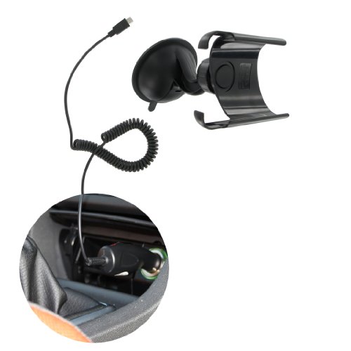 Kit - Pacchetto navigatore satellitare con supporto a ventosa multi superficie e caricabatterie per auto per Sony Ericsson Mini, colore: Nero