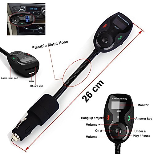 Kit per auto vivavoce Bluetooth con modulatore FM con trasmettitore FM da auto per MP3 Music Player Radio adattatore con Telecomando per iPhone Samsung USB slot SD