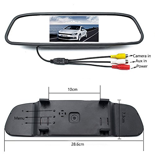 Kit telecamera e monitor di backup Podofo 4.3 "Telecamera specchietto impermeabile per monitor a specchio con sistema di parcheggio notturno a 7 LED + caricatore per auto da 3,5 m
