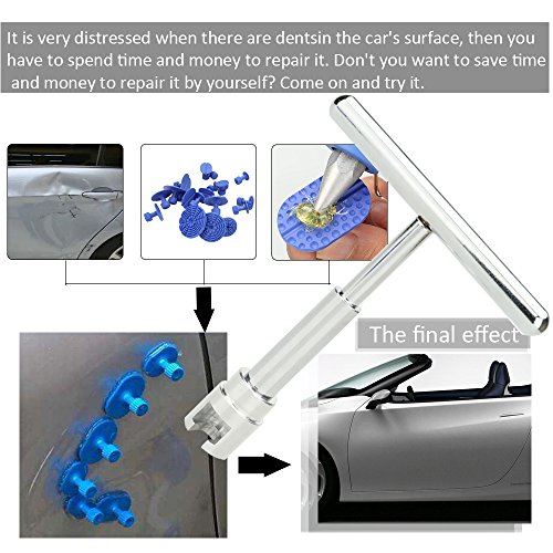 KKmoon 19pcs Short Puller Slide Hammer Tabs Ventosa Mano di auto Kit di strumenti di riparazione di ammaccature senza vernice Suit of Auto