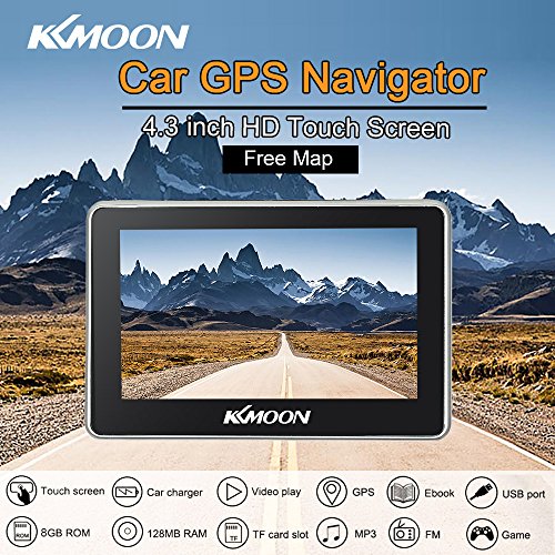 KKmoon 4.3 Pollici GPS Auto Navigatore 128M 8GB FM Video Player Navigatore Auto con Supporto Posteriore e Mappa Gratuita HD Toccare Schermo