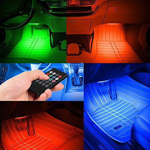 KKmoon - Barra luminosa a Led 4 in 1, luce decorativa per interni auto, 7 colori RGB, con telecomando wireless Control Remoto