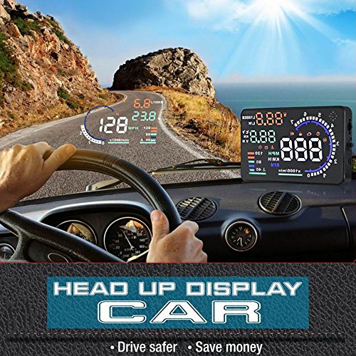 KKmoon - Grande schermo per auto HUD, head-up display da 5,5”, sistema di proiezione sul parabrezza con interfaccia OBD2 plug and play, km/h e mi/h, avviso del limite di velocità (Compatibilità non garantita con veicoli con guida a sinistra) (Lingua italiana non garantita)