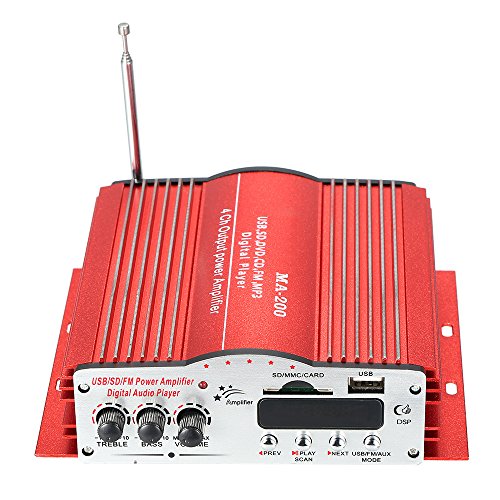 KKmoon MA200 Amplificatore Stereo a 4 Canali HiFi Audio Altoparlante per Auto Subwoofer USB SD FM