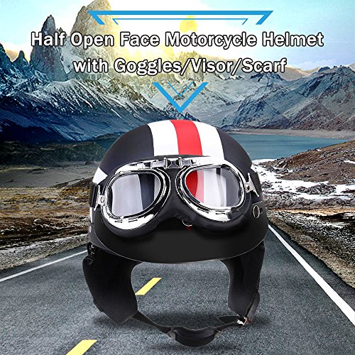 KKmoon Metà Aperto Faccia Casco del Motociclo con Occhialoni Moto di Protezione Visiera Sciarpa del Motociclista Motorino Touring del Casco per Harley