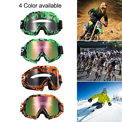 KKmoon Occhiali di moto fuoristrada, Occhiali di partita fuori strada in bicchieri trasparenti Colorati per protezione occhi (Verde)