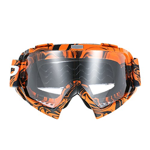 KKmoon Occhiali di moto fuoristrada, Occhiali di partita fuori strada in bicchieri trasparenti per protezione occhi (Arancione)