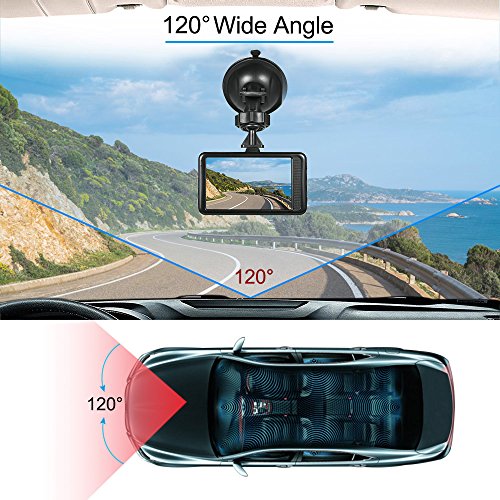 Kkmoon, videocamera per auto, Dash Cam DVR HD, 1080p, videocamera con rilevazione di movimento e display da 3 pollici