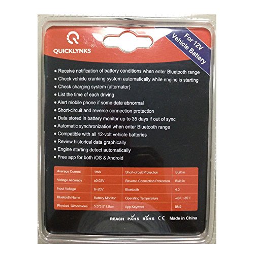 Kolsol Quicklynks batteria monitor BM2 dispositivo Bluetooth 4.0, auto 12 V tester batteria