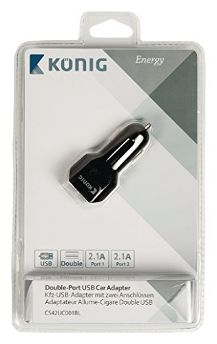 König CS42UC001BL Adattatore USB Universale per Auto a Doppia Porta da 2.1 A e 2.1 A