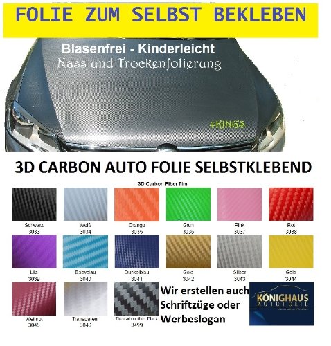Könighaus Arancione 3d Carbon Auto pellicola 1000 x 152 cm, applicazione senza bollicine, con istruzioni