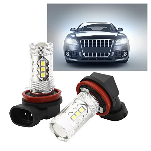 KT SUPPLY 2pz Auto Fendinebbia a LED Canbus H8 H11-16 SMD-80W-6000K Bianca, Lampada Duirna DRL 1500LM 12V DC dura 50000 ore
