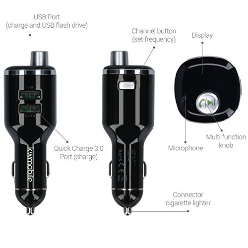kwmobile Trasmettitore Bluetooth FM auto - con 2 porte di ricarica USB microfono vivavoce display LED - Adattatore autoradio accendisigari wireless