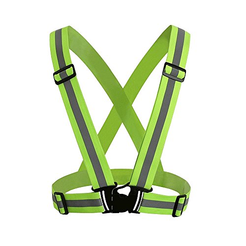 Leadextek ad alta visibilità per outdoor jogging running Gear giubbotto di sicurezza riflettente regolabile Cintura in vita Stripes Jacket, ciclismo, correre, camminare, moto equitazione, verde
