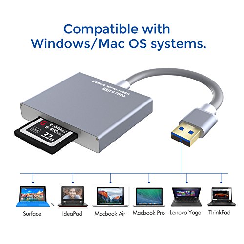 Lector de tarjetas XQD, USB 2.0 Lector USB 3.0 Alta velocidad de aluminio XQD 2.0 USB 3.0 (500 MB / s) Lector de tarjetas de memoria Carmera (Supoort Sony G series, Lexar tiene tarjeta USB Mark) para Mac Windows Sistema D4 D5 D500
