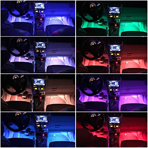 LED Auto Interni, Lampwin Kit di 4 Pezzi 32 LED Striscia Luci Interiori per Automobile, RGB Multicolore con Telecomando IR e Doppia Porta USB Intelligente per Auto Atmosfera Decorativa