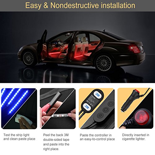 LED Auto Interni, Minger Striscia LED Auto 48 LEDs, Musica Attivata dal Microfono + Vari Colori Per Decorare Auto