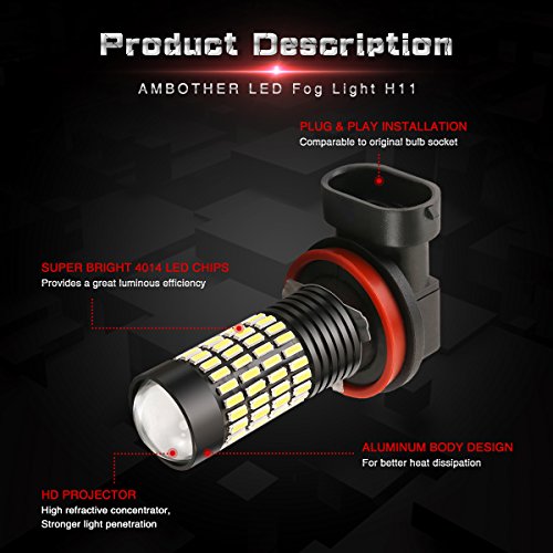 LED Fog Light bulbs H11, Ambother estremamente luminoso max 1000LM 10 W potente auto luci diurne 102 fendinebbia LED impermeabile 12 V