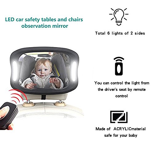 LED specchio per sedile auto con telecomando 360 gradi retrovisore per la luce LED auto morbido infrangibili Rear Facing Car Seat Mirror monitor del bambino Every Move in sight facilmente