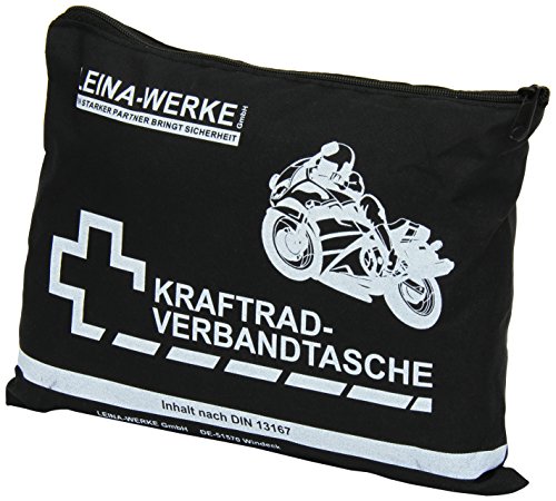 Leina 17002-Kit di primo soccorso, per moto, tipo I, senza Velcro, colore: nero/bianco