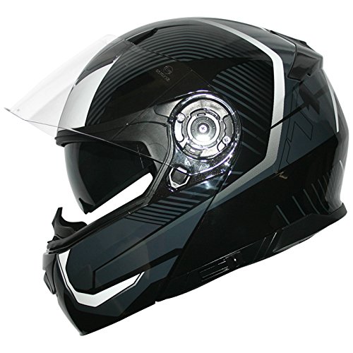 Leopard leo-888 grafiche Dvs Flip Up Front casco da moto casco con doppia visiera (rosso/grigio/nero m)