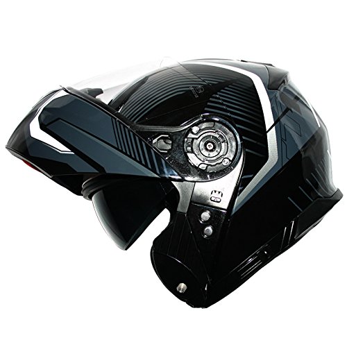 Leopard leo-888 grafiche Dvs Flip Up Front casco da moto casco con doppia visiera (bianco/grigio/nero XL)