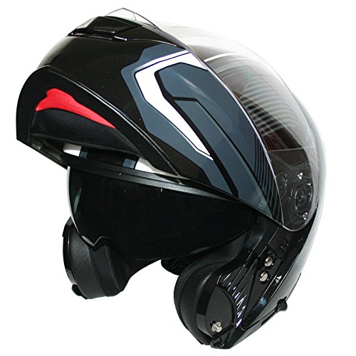 Leopard leo-888 grafiche Dvs Flip Up Front casco da moto casco con doppia visiera (bianco/grigio/nero XL)