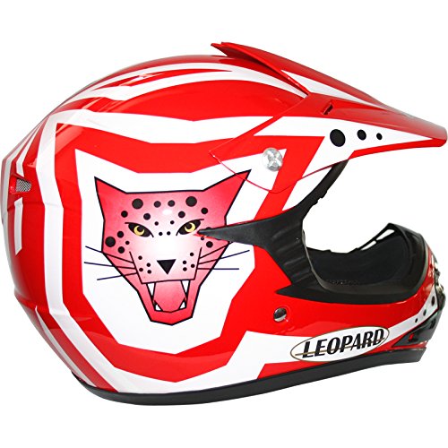 Leopard LEO-X17 Casco da Motocross per Bambini & Occhiali e Guanti da motocross per Bambini Cross e Off-road Motocicletta ATV Quadrilatero ECE 22-05 Approvato Rosso XL (55cm)