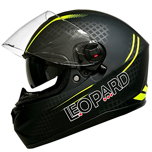 Leopard Sabre LEO-808, casco integrale da moto con doppia visiera parasole da gara, nero opaco/giallo, L