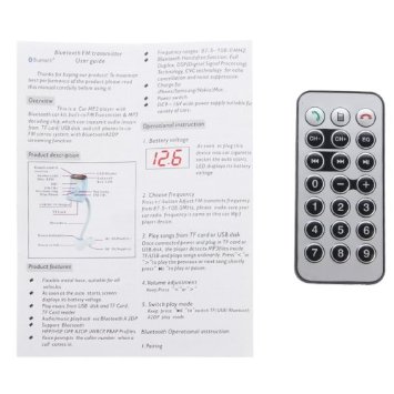 Lettore Mp3 Vivavoce Bluetooth Trasmettitore Fm Con Telecomando, Carta Di Tf E La Porta Usb (Bianco)