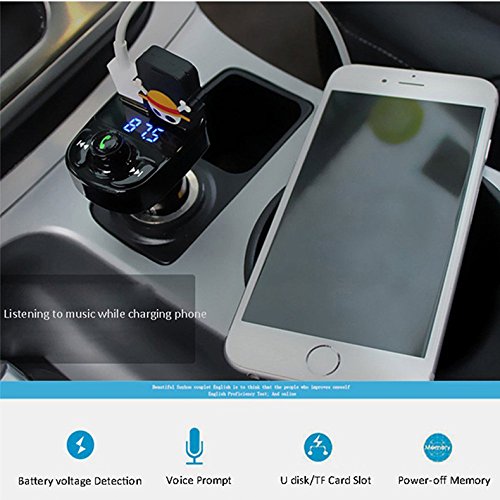 Lettori MP3,Cuffie bluetooth per cellulari,USB Caricabatterie Auto,Bluetooth per veicolo con accendisigari per caricatore U USB AUX doppio disco