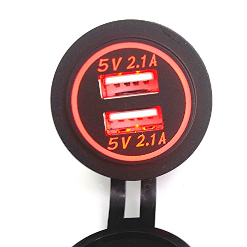 linchview 2 Port 5 V 4.2 a USB presa con LED Halo Rotonda e indicatore LED lampada da incasso auto caricatore adattatore 12 V/24 V kfzs Campervan/Viaggio Il/Mofa per navi, Cellulari, Gps, ecc. con tappo rosso