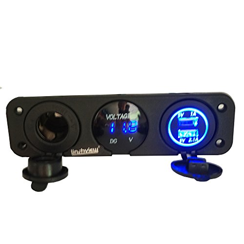 linchview 3 in 1 auto caricatore adattatore di montaggio con un Dual USB 3.1 a USB maschio un DVM/voltmetro digitale un presa accendisigari per navi, Telefono Cellulare, GPS