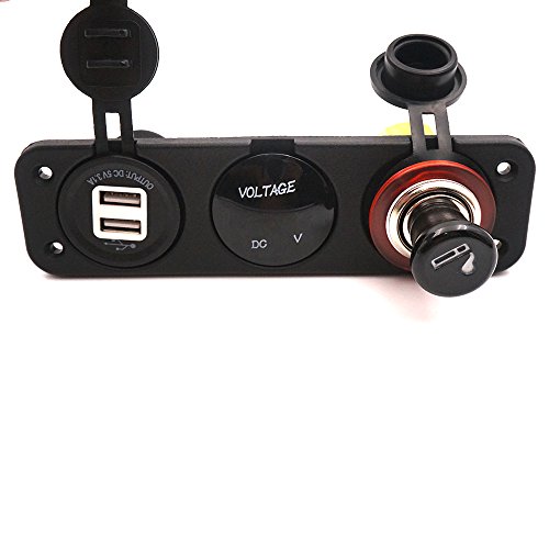 Linchview auto caricatore adattatore di montaggio 1 X Dual USB 3.1 a USB maschio blu LED Luce e un DVM/voltmetro digitale e un accendisigari per navi, Telefono Cellulare, GPS