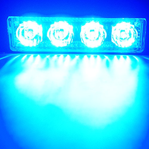 Linchview vista frontale lampeggiatori auto 4W LED 12V / 24V luci di avvertimento Flash standlight camion carico luci stroboscopiche con 16 modello flash (4 LED 4W) (blu)