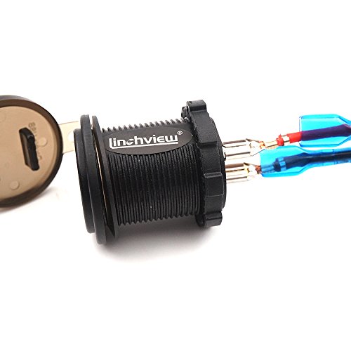 Linchview, voltmetro digitale 12-24 V a LED con caricabatteria da auto Dual USB da 4,2 A a presa, per auto, moto, barca, con cavo 60 cm