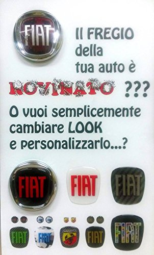 Logo Fiat 500 anteriore, posteriore + volante + 2 stemmi per portachiavi. Per cofano e baule. Adesivi resinati, effetto 3D. Fregi colore Nero-Bianco