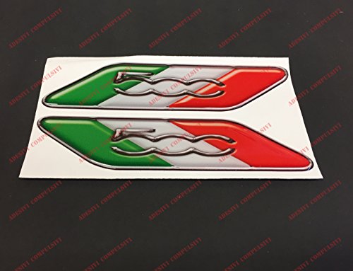 Logo Fiat 500 coppia bandiera Italia. Adesivi resinati, effetto 3D. Bandierine tricolore per 500, 500 Abarth, nuova Fiat 500
