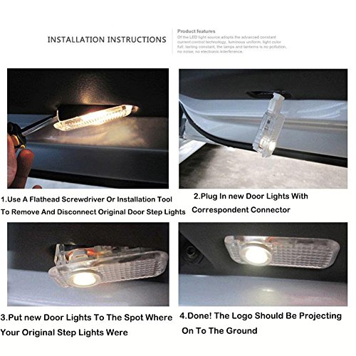 Luce per proiettore per porta auto, BSVLIA 4 pezzi logo auto luci di benvenuto per auto a LED luci per fantasma (4 PCS)