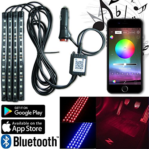 Luci LED Interni Auto di AutoKraze - 4 Fasce Musicali per il Sotto Cruscotto - RGB Kit d’Illuminazione Interna con Installazione via App per iPhone e Android - Durevoli Luci Neon Multicolori