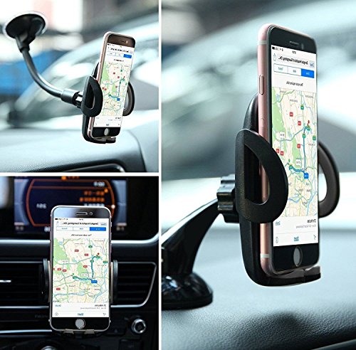 lucklystar® Auto supporto girevole a 360 ° del supporto del telefono cellulare universale con ventosa per auto con una tasto rilascio per una larghezza di 50 – 95 mm con due diverse porte