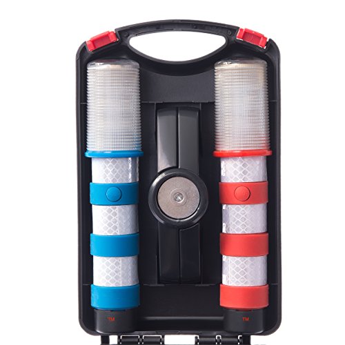 Magnatek Segnalatore LED lampeggiante di emergenza su strada a due luci, rosso/blu, con solida custodia