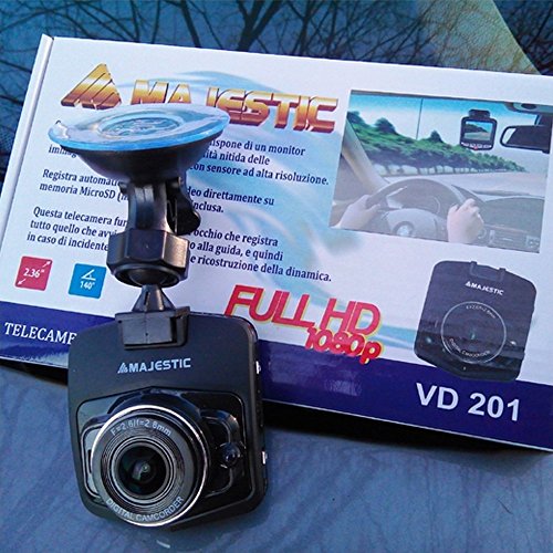 Majestic VD 201 - Videocamera da auto Monitor 2.36" LCD, Registra Full HD su scheda SD (non inclusa) ,Lente grandangolo 140° gradi, Microfono e Altoparlante integrati, Nero
