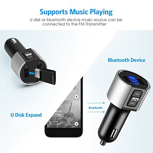 Maxesla Bluetooth Car kit trasmettitore FM lettore MP3 con porta caricatore doppio USB con Bluetooth vivavoce con USB di ricarica da auto per iPhone, Samsung, smartphone Android