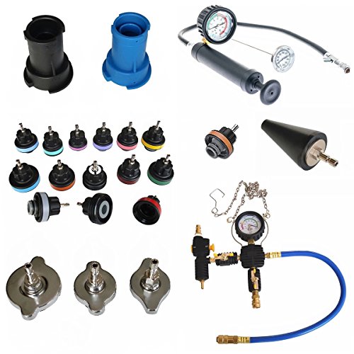 MCTECH Kit di tester per sistema di raffreddamento, 27 pezzi, tester pressione del radiatore, serbatoio dell’acqua, rilevamento perdite, attrezzi per automobili