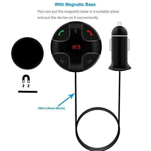 Megadream trasmettitore FM portatile Bluetooth 3.0 per auto, altoparlante, vivavoce, lettore musicale MP3, adattatore supporto magnetico, microfono integrato, lettore schede TF, caricatore USB ,2 colori disponibili